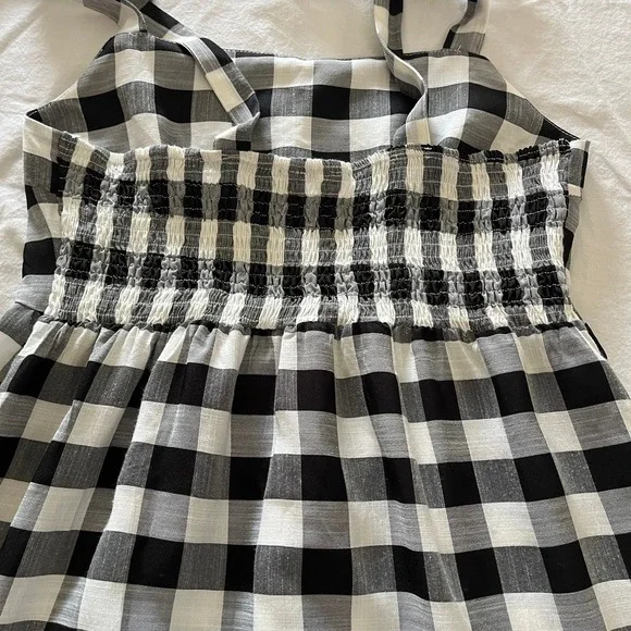 Gingham Tiered Maxi Dress Black White Tie Shoulder Smocked Back M Cottagecore - Picture 5 of 7